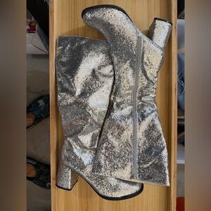 Silver Glitter Knee-High Boots
